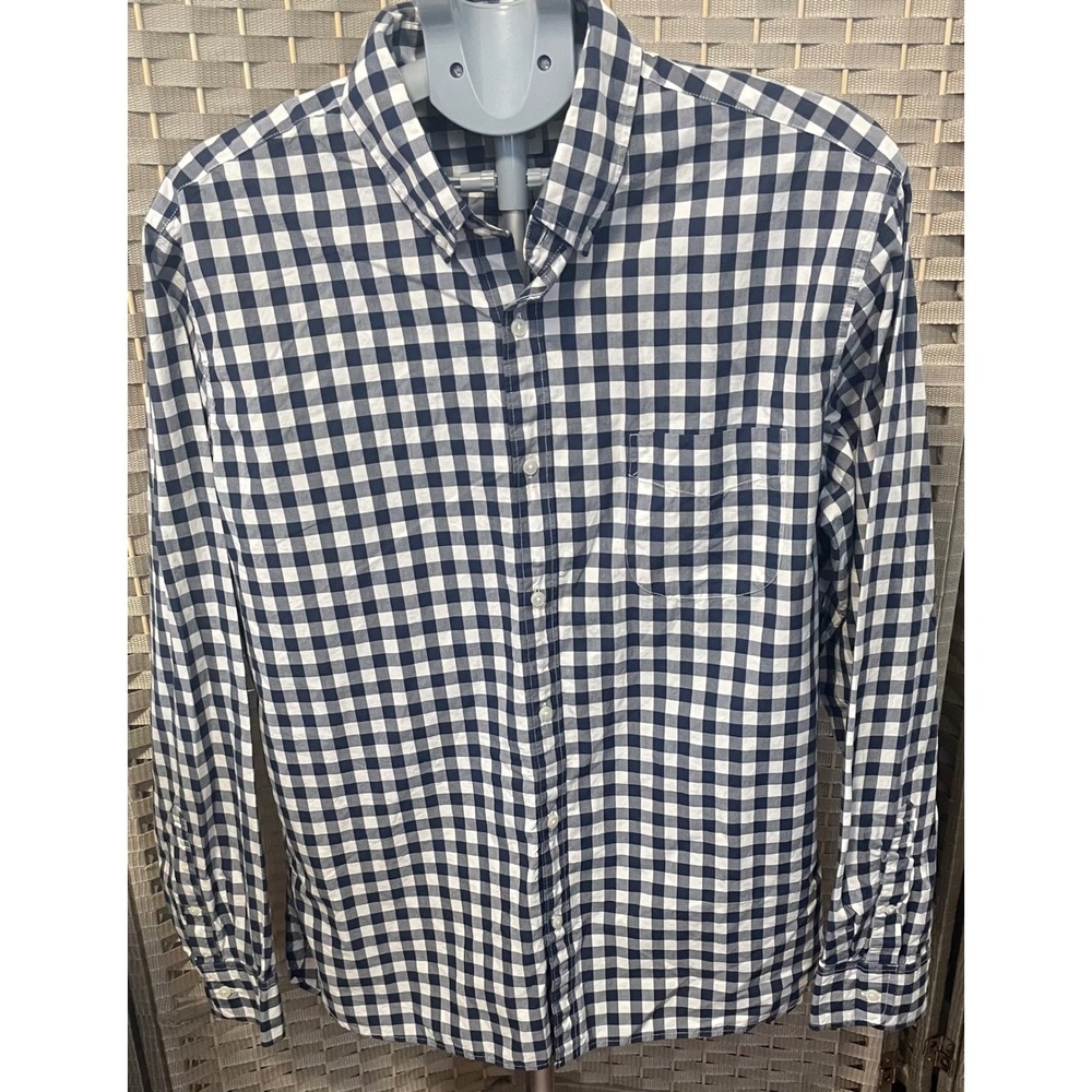 J.Crew Mens XL Slim Fit Gingham Button Down Shirt Navy Blue White Cotton